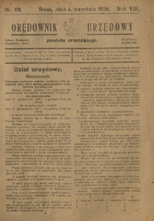 Orędownik Urzędowy Powiatu Śremskiego. 1926.09.04 R.8 Nr69