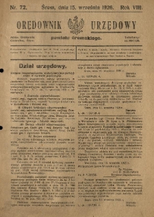 Orędownik Urzędowy Powiatu Śremskiego. 1926.09.15 R.8 Nr72