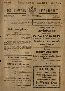Orędownik Urzędowy Powiatu Śremskiego. 1926.11.10 R.8 Nr88