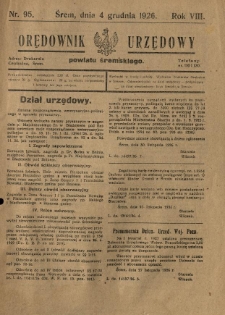 Orędownik Urzędowy Powiatu Śremskiego. 1926.12.04 R.8 Nr95