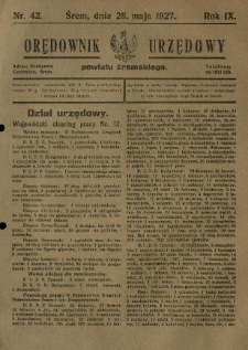 Orędownik Urzędowy Powiatu Śremskiego. 1927.05.28 R.9 Nr42