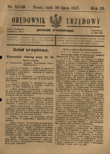 Orędownik Urzędowy Powiatu Śremskiego. 1927.07.30 R.9 Nr57-58