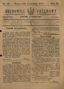 Orędownik Urzędowy Powiatu Śremskiego. 1927.08.03 R.9 Nr59
