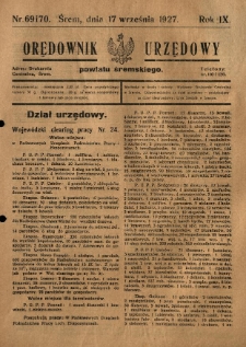 Orędownik Urzędowy Powiatu Śremskiego. 1927.09.17 R.9 Nr69-70