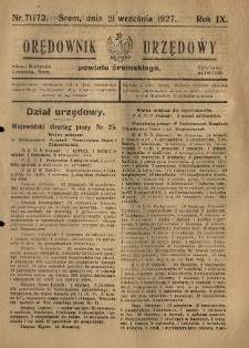 Orędownik Urzędowy Powiatu Śremskiego. 1927.09.21 R.9 Nr71-72