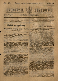 Orędownik Urzędowy Powiatu Śremskiego. 1927.09.24 R.9 Nr73