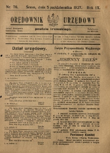 Orędownik Urzędowy Powiatu Śremskiego. 1927.10.05 R.9 Nr76