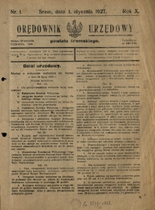 Orędownik Urzędowy Powiatu Śremskiego. 1928.01.01 R.10 Nr1