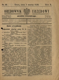 Orędownik Urzędowy Powiatu Śremskiego. 1928.03.07 R.10 Nr19