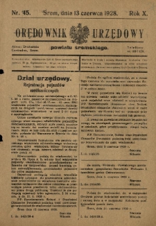 Orędownik Urzędowy Powiatu Śremskiego. 1928.06.13 R.10 Nr45