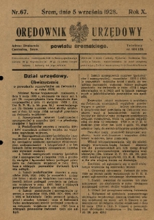 Orędownik Urzędowy Powiatu Śremskiego. 1928.09.05 R.10 Nr67