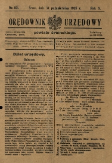 Orędownik Urzędowy Powiatu Śremskiego. 1928.10.31 R.10 Nr83