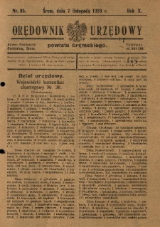 Orędownik Urzędowy Powiatu Śremskiego. 1928.11.07 R.10 Nr85