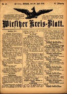 Wirsitzer Kreis-Blatt: herausgegeben vom K&ouml;niglichen Landraths-Amte 1906.06.20 Jg.62 Nr49