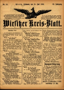 Wirsitzer Kreis-Blatt: herausgegeben vom K&ouml;niglichen Landraths-Amte 1906.07.25 Jg.62 Nr59