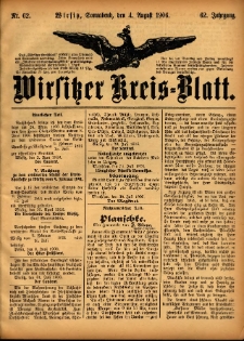 Wirsitzer Kreis-Blatt: herausgegeben vom K&ouml;niglichen Landraths-Amte 1906.08.04 Jg.62 Nr62