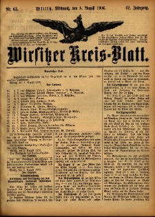 Wirsitzer Kreis-Blatt: herausgegeben vom K&ouml;niglichen Landraths-Amte 1906.08.08 Jg.62 Nr63