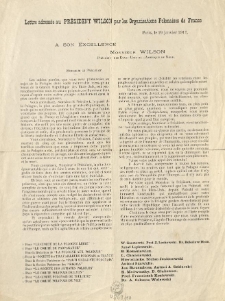 Lettre adress&eacute;e au Pr&eacute;sident Wilson par les Organisations Polonaises de France