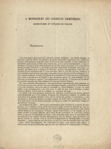 A Messeigneurs les cardinaux-archev&ecirc;ques, archev&ecirc;ques et &eacute;v&ecirc;ques de France