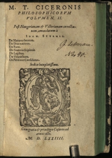M. T. Ciceronis Philosophicorum volumen II. Post Naugerianam & Victorianam correctionem, emendatum / a Ioan. Sturmio
