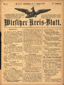 Wirsitzer Kreis-Blatt: herausgegeben vom K&ouml;niglichen Landraths-Amte 1907.01.05 Jg.63 Nr2