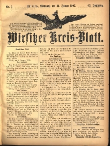 Wirsitzer Kreis-Blatt: herausgegeben vom K&ouml;niglichen Landraths-Amte 1907.01.16 Jg.63 Nr5