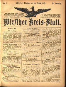 Wirsitzer Kreis-Blatt: herausgegeben vom K&ouml;niglichen Landraths-Amte 1907.01.23 Jg.63 Nr7