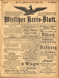 Wirsitzer Kreis-Blatt: herausgegeben vom K&ouml;niglichen Landraths-Amte 1907.02.13 Jg.63 Nr13