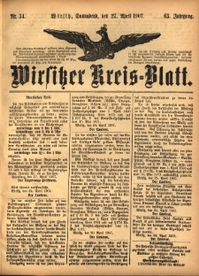 Wirsitzer Kreis-Blatt: herausgegeben vom K&ouml;niglichen Landraths-Amte 1907.04.27 Jg.63 Nr34