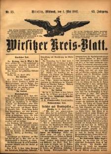 Wirsitzer Kreis-Blatt: herausgegeben vom Königlichen Landraths-Amte 1907.05.01 Jg.63 Nr35