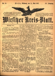 Wirsitzer Kreis-Blatt: herausgegeben vom K&ouml;niglichen Landraths-Amte 1907.05.15 Jg.63 Nr39