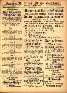 Beilage zu Nr.39 des &bdquo;Wirsitzer Kreisblattes&rdquo; 1907.05.15