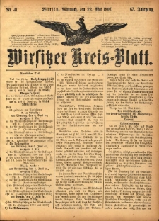 Wirsitzer Kreis-Blatt: herausgegeben vom K&ouml;niglichen Landraths-Amte 1907.05.22 Jg.63 Nr41