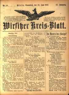 Wirsitzer Kreis-Blatt: herausgegeben vom K&ouml;niglichen Landraths-Amte 1907.06.22 Jg.63 Nr50