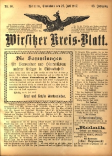Wirsitzer Kreis-Blatt: herausgegeben vom K&ouml;niglichen Landraths-Amte 1907.07.27 Jg.63 Nr60