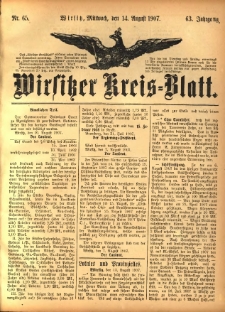 Wirsitzer Kreis-Blatt: herausgegeben vom K&ouml;niglichen Landraths-Amte 1907.08.14 Jg.63 Nr65