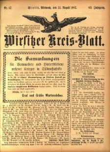 Wirsitzer Kreis-Blatt: herausgegeben vom K&ouml;niglichen Landraths-Amte 1907.08.21 Jg.63 Nr67