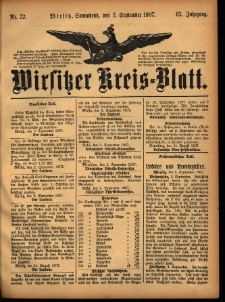 Wirsitzer Kreis-Blatt: herausgegeben vom K&ouml;niglichen Landraths-Amte 1907.09.07 Jg.63 Nr72