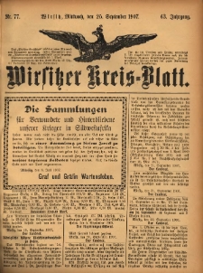 Wirsitzer Kreis-Blatt: herausgegeben vom K&ouml;niglichen Landraths-Amte 1907.09.25 Jg.63 Nr77