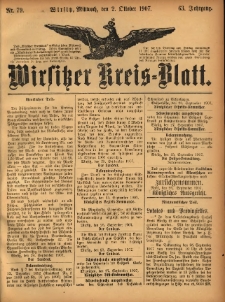 Wirsitzer Kreis-Blatt: herausgegeben vom K&ouml;niglichen Landraths-Amte 1907.10.02 Jg.63 Nr79