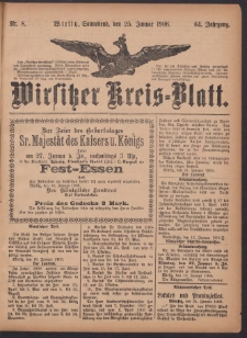 Wirsitzer Kreis-Blatt: herausgegeben vom Königlichen Landraths-Amte 1908.01.25 Jg.64 Nr8