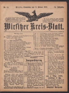 Wirsitzer Kreis-Blatt: herausgegeben vom Königlichen Landraths-Amte 1908.02.15 Jg.64 Nr14
