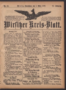 Wirsitzer Kreis-Blatt: herausgegeben vom Königlichen Landraths-Amte 1908.03.07 Jg.64 Nr20
