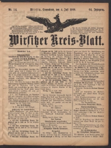 Wirsitzer Kreis-Blatt: herausgegeben vom Königlichen Landraths-Amte 1908.07.04 Jg.64 Nr54