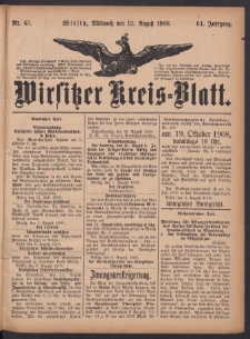 Wirsitzer Kreis-Blatt: herausgegeben vom Königlichen Landraths-Amte 1908.08.12 Jg.64 Nr65
