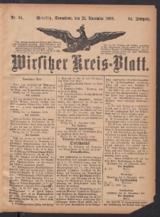 Wirsitzer Kreis-Blatt: herausgegeben vom Königlichen Landraths-Amte 1908.11.21 Jg.64 Nr94