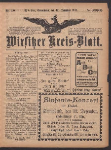 Wirsitzer Kreis-Blatt: herausgegeben vom Königlichen Landraths-Amte 1908.12.12 Jg.64 Nr100