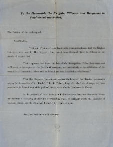 To the Honorable the Knights, Citizens, and Burgesses in Parliament assembled