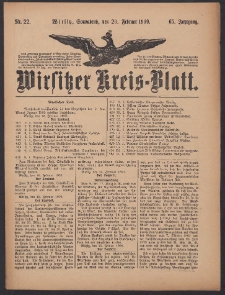 Wirsitzer Kreis-Blatt: herausgegeben vom K&ouml;niglichen Landraths-Amte 1909.02.20 Jg.65 Nr22