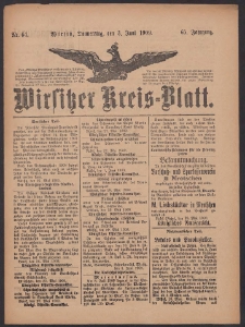 Wirsitzer Kreis-Blatt: herausgegeben vom K&ouml;niglichen Landraths-Amte 1909.06.03 Jg.65 Nr64